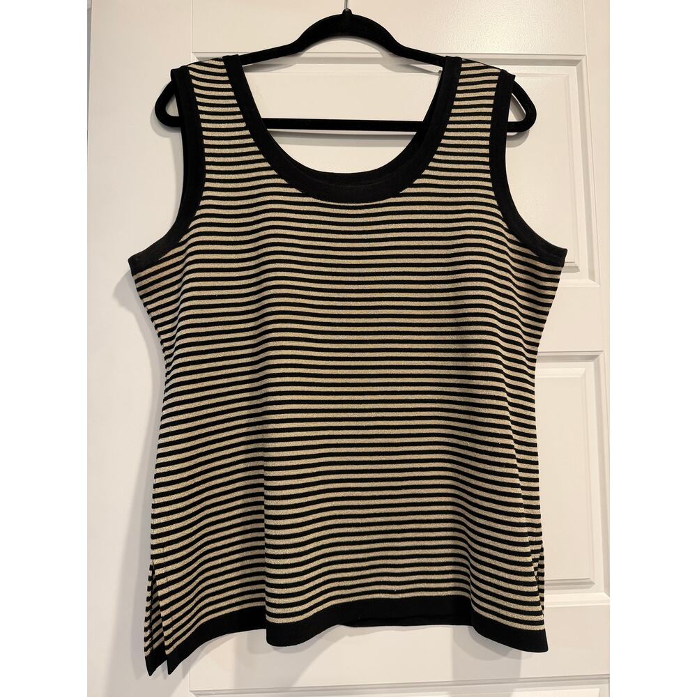 Exclusively Misook Striped Metallic Gold Tank Size XL Dressy Summer Quiet Luxury